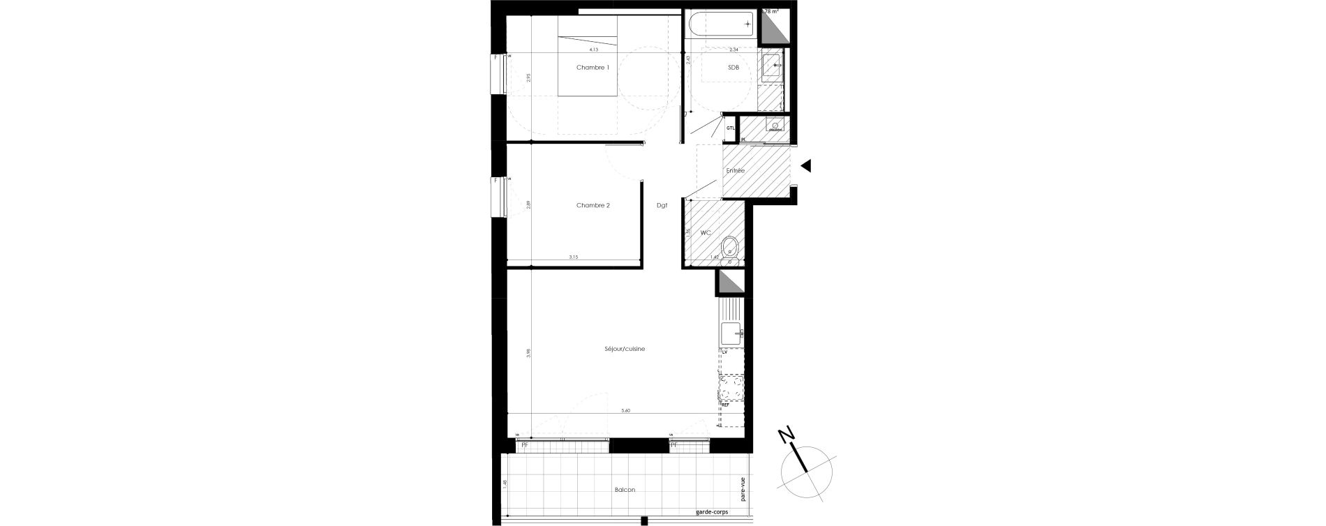 Appartement T3 de 57,72 m2 &agrave; Laval Les pommeraies
