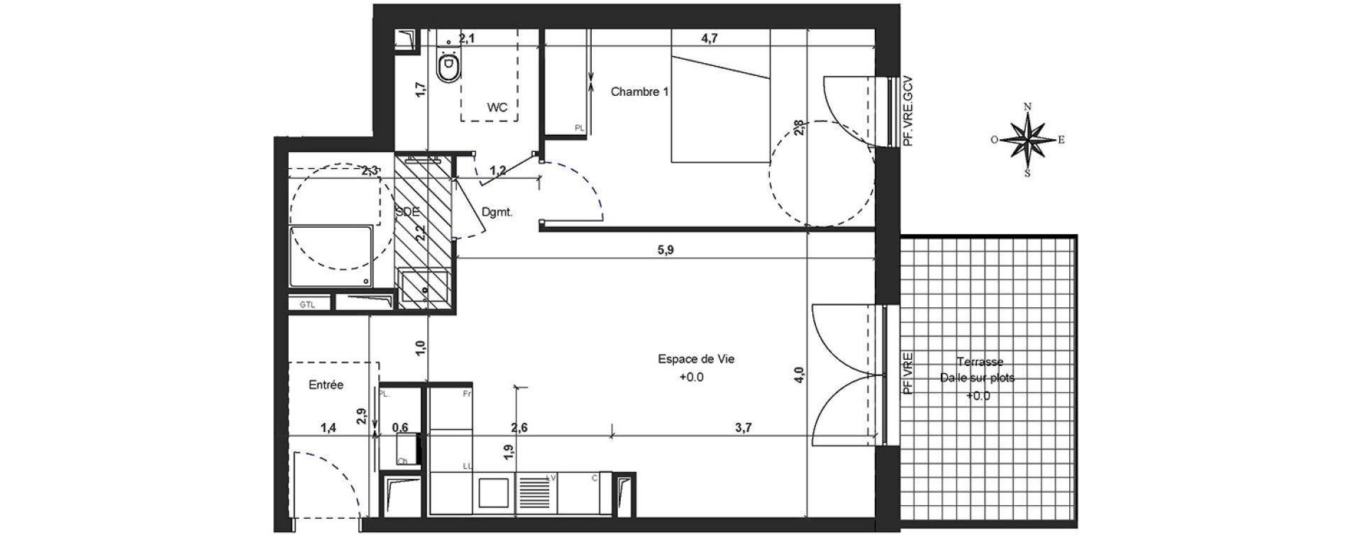 Appartement T2 de 52,32 m2 &agrave; Laval Centre