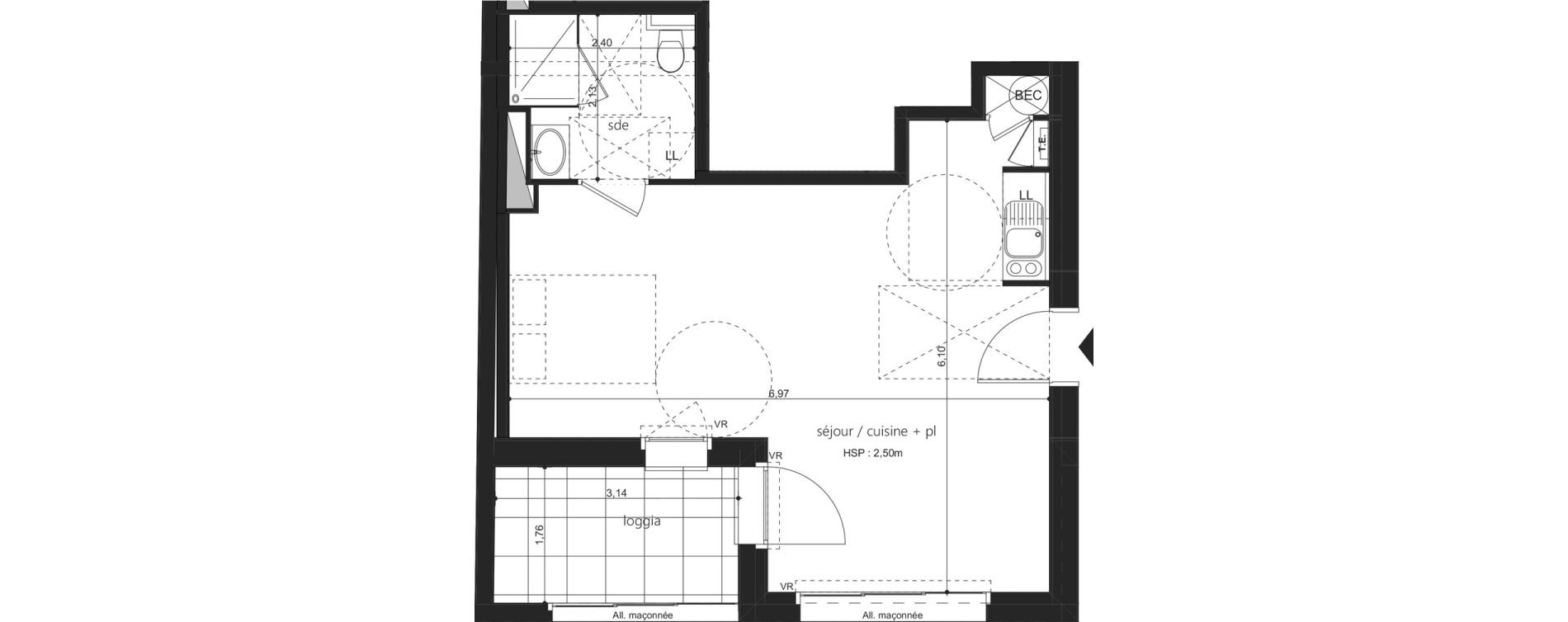 Appartement T1 de 36,67 m2 &agrave; Laval Centre