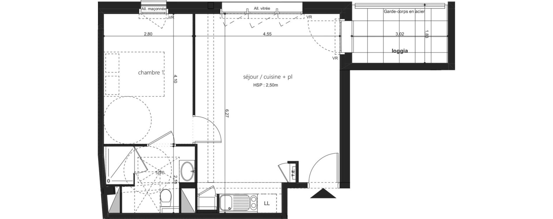 Appartement T2 de 42,89 m2 &agrave; Laval Centre