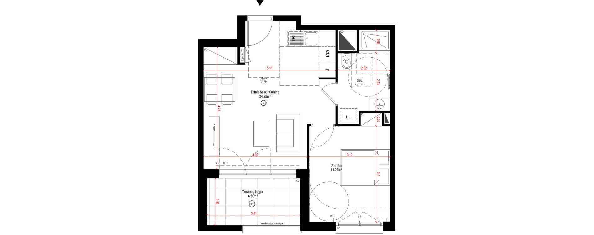 Appartement T2 de 42,97 m2 &agrave; Laval Centre