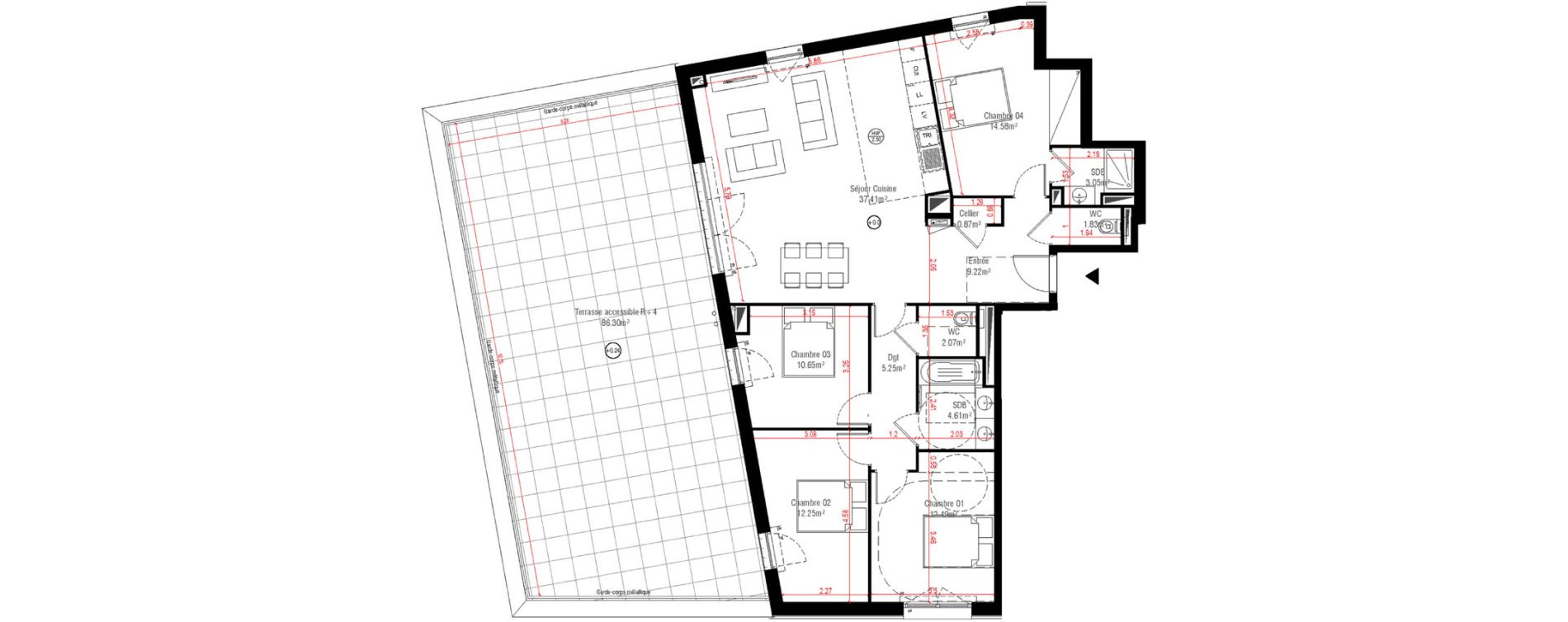 Appartement T5 de 114,28 m2 &agrave; Laval Centre