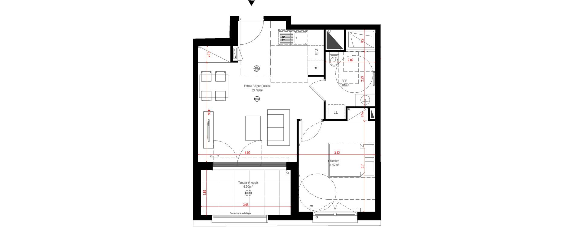 Appartement T2 de 42,97 m2 &agrave; Laval Centre