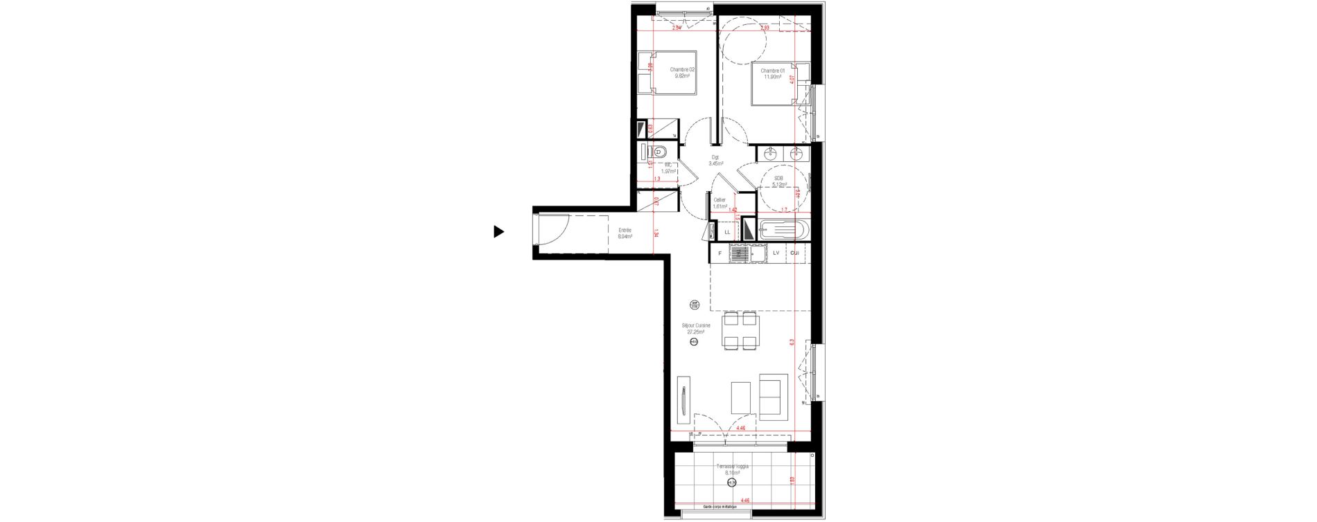 Appartement T3 de 70,06 m2 &agrave; Laval Centre