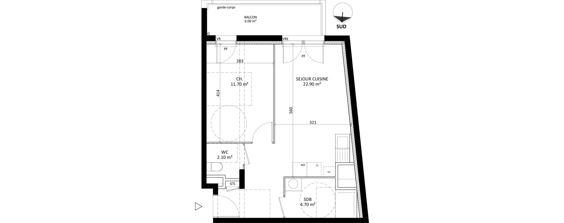 Appartement T2 de 41,40 m2 &agrave; Laval Centre