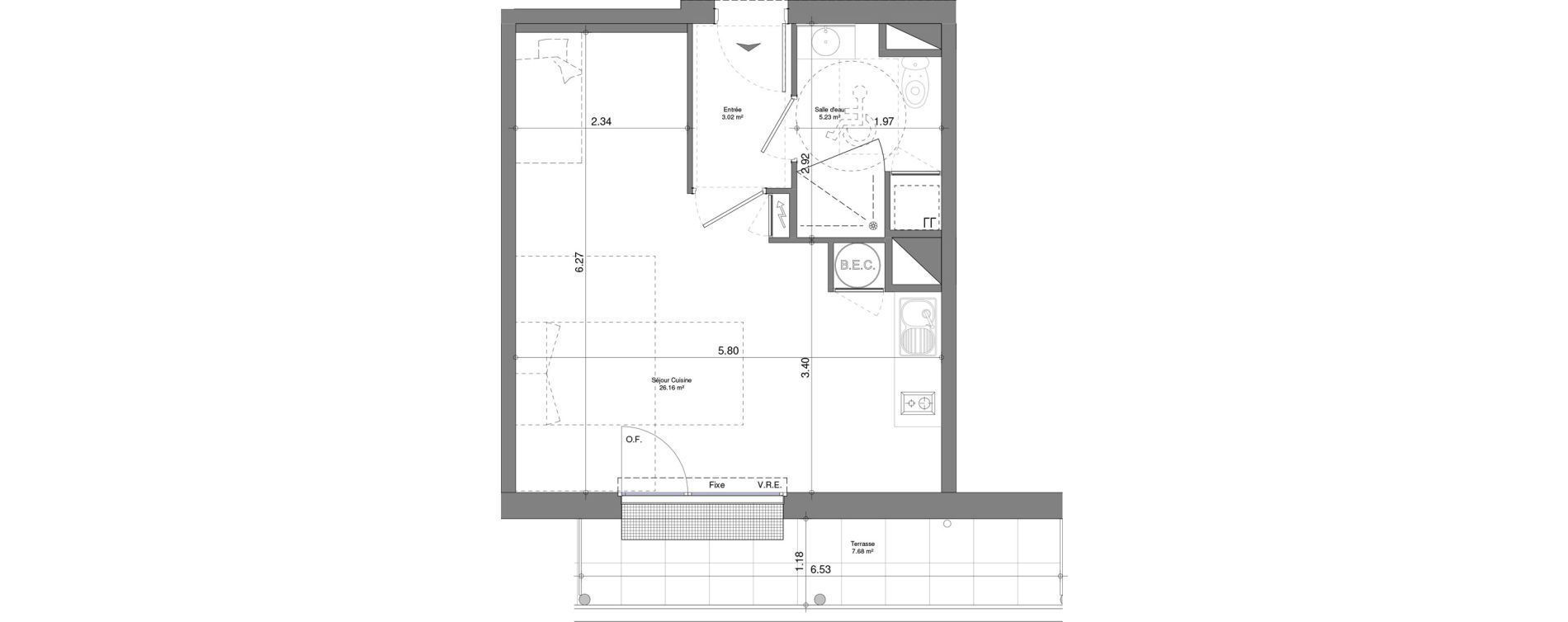 Appartement T1 de 34,41 m2 &agrave; Laval Ferri&eacute;