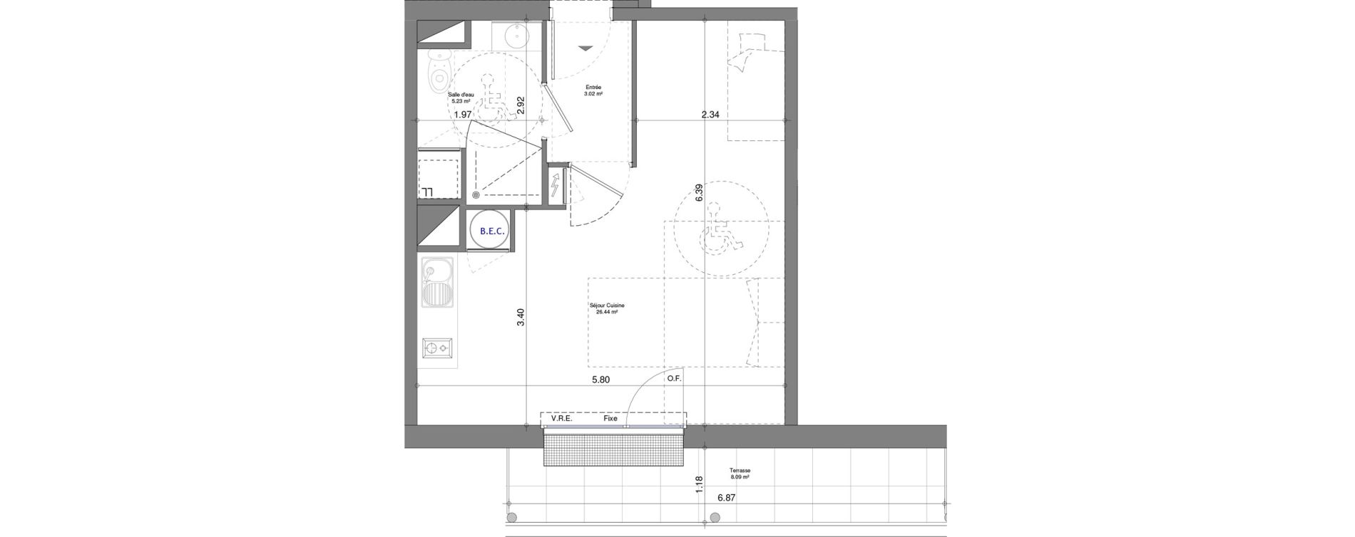 Appartement T1 de 34,69 m2 &agrave; Laval Ferri&eacute;