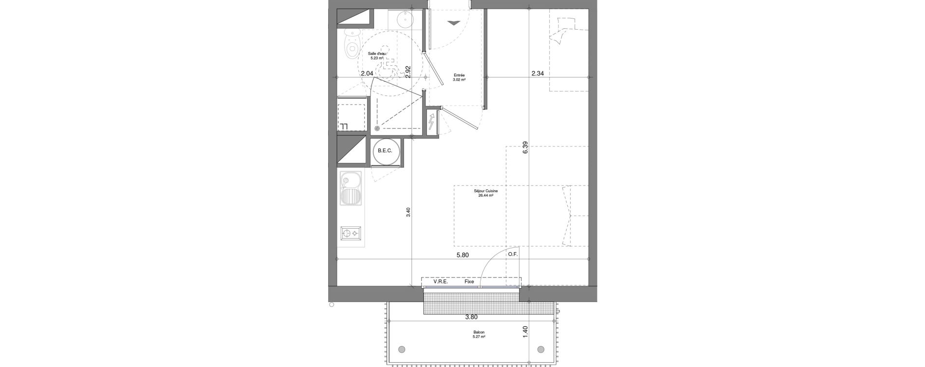 Appartement T1 de 34,69 m2 &agrave; Laval Ferri&eacute;