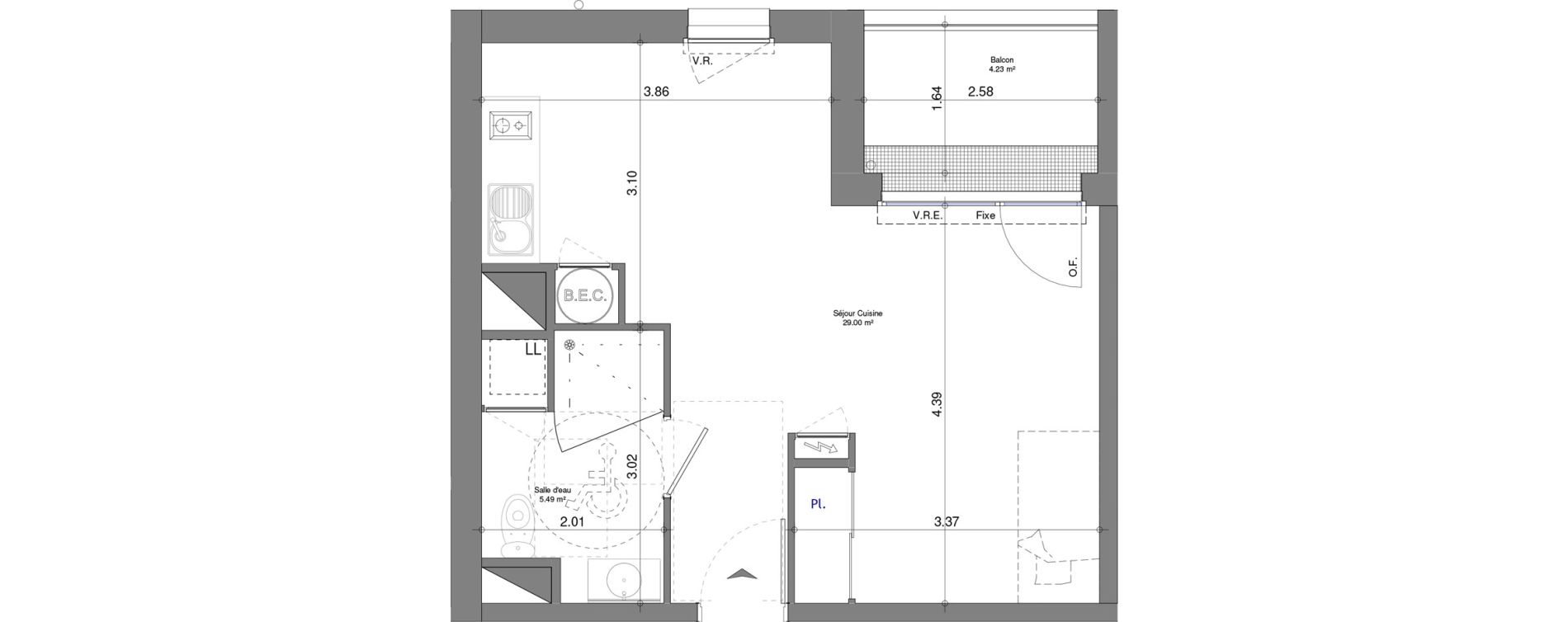Appartement T1 de 34,49 m2 &agrave; Laval Ferri&eacute;