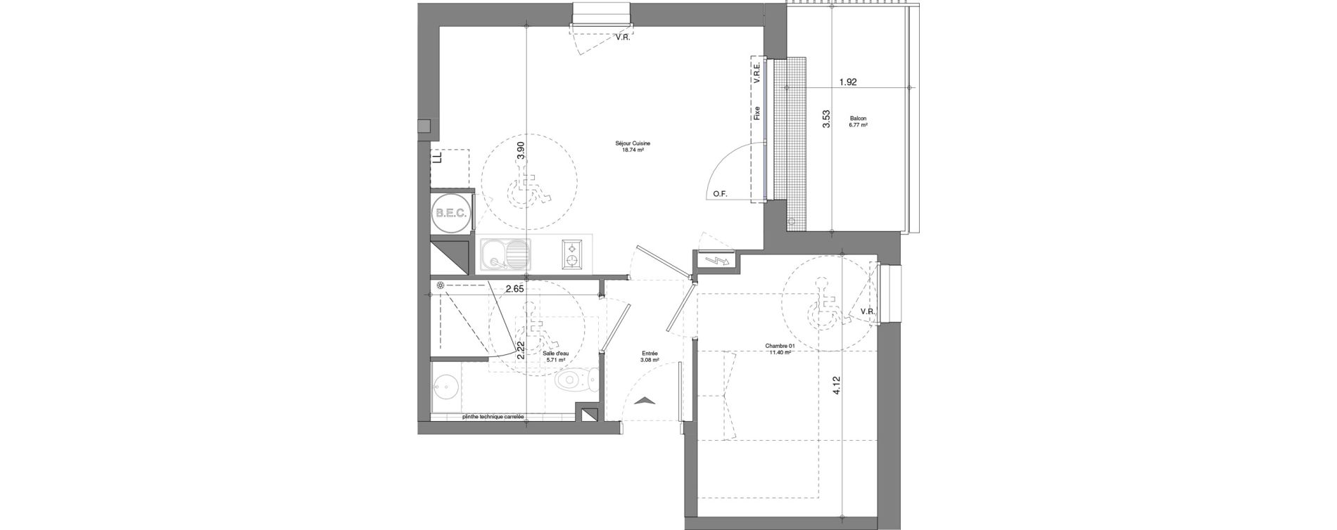 Appartement T2 de 38,93 m2 &agrave; Laval Ferri&eacute;