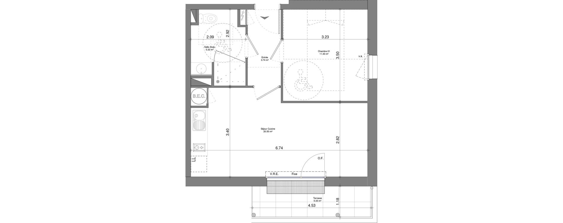 Appartement T2 de 40,85 m2 &agrave; Laval Ferri&eacute;