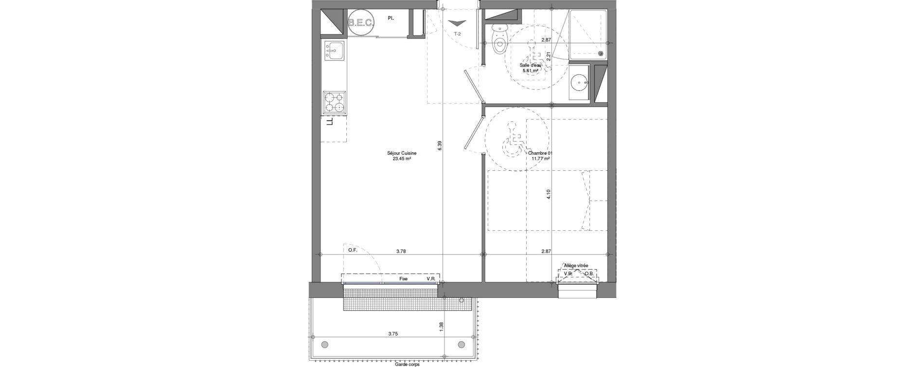 Appartement T2 de 40,83 m2 &agrave; Laval Ferri&eacute;