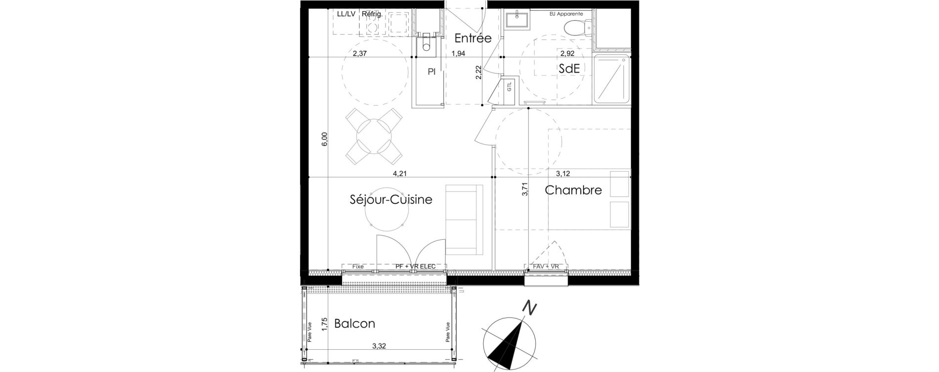 Appartement T2 de 41,92 m2 &agrave; Laval Le bourny