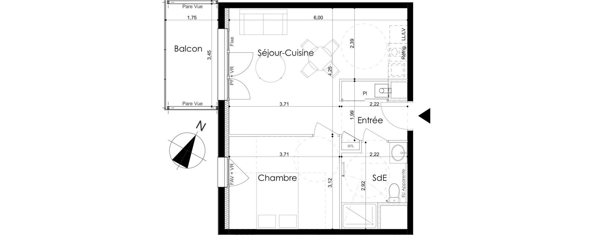 Appartement T2 de 42,22 m2 &agrave; Laval Le bourny