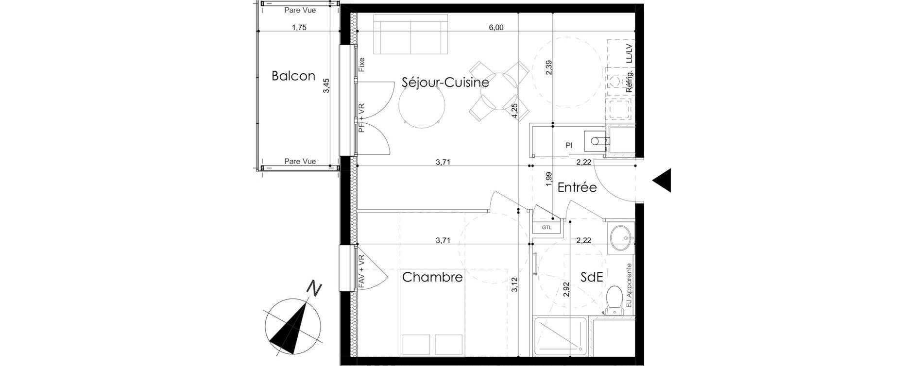 Appartement T2 de 42,22 m2 &agrave; Laval Le bourny