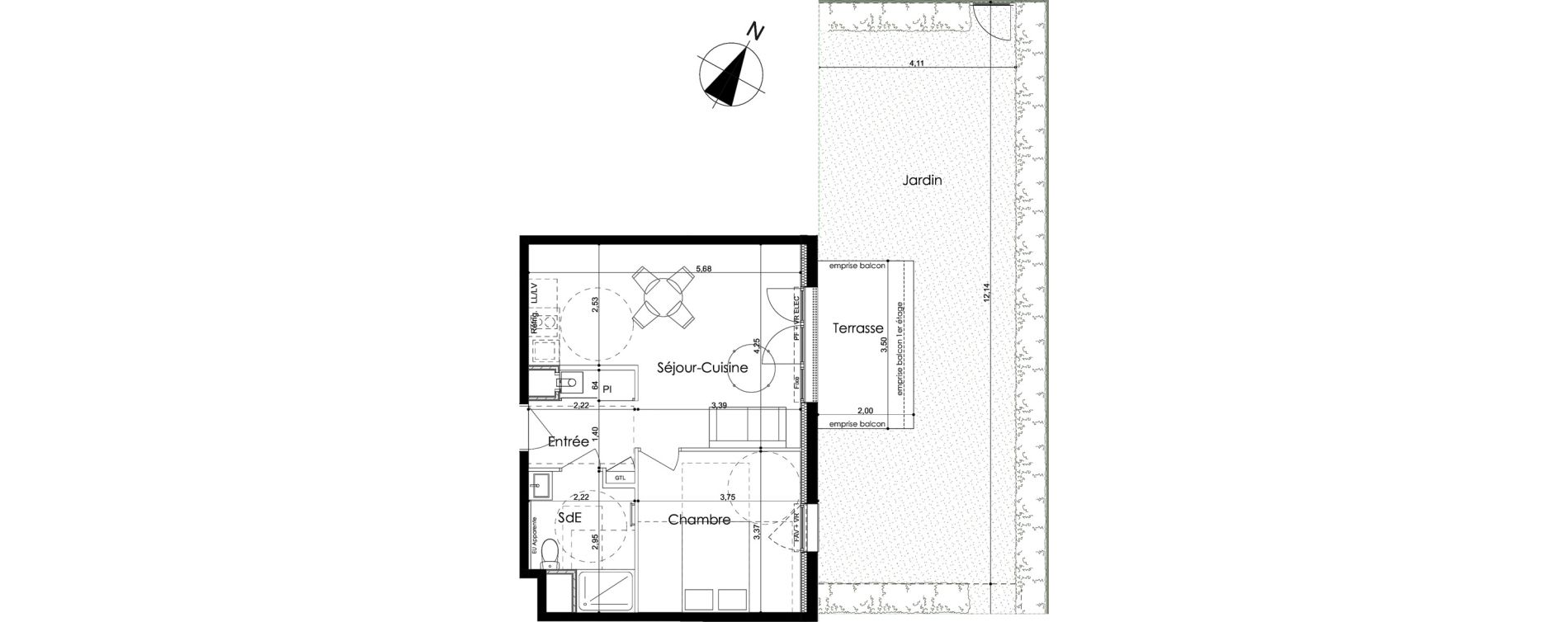 Appartement T2 de 41,21 m2 &agrave; Laval Le bourny