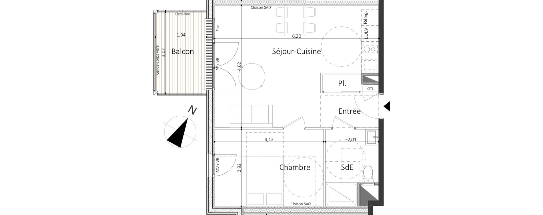 Appartement T2 de 45,16 m2 &agrave; Laval Le bourny