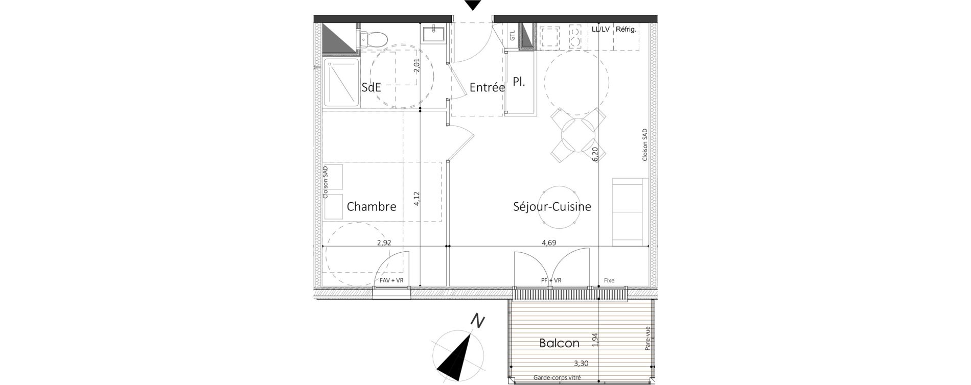 Appartement T2 de 45,60 m2 &agrave; Laval Le bourny