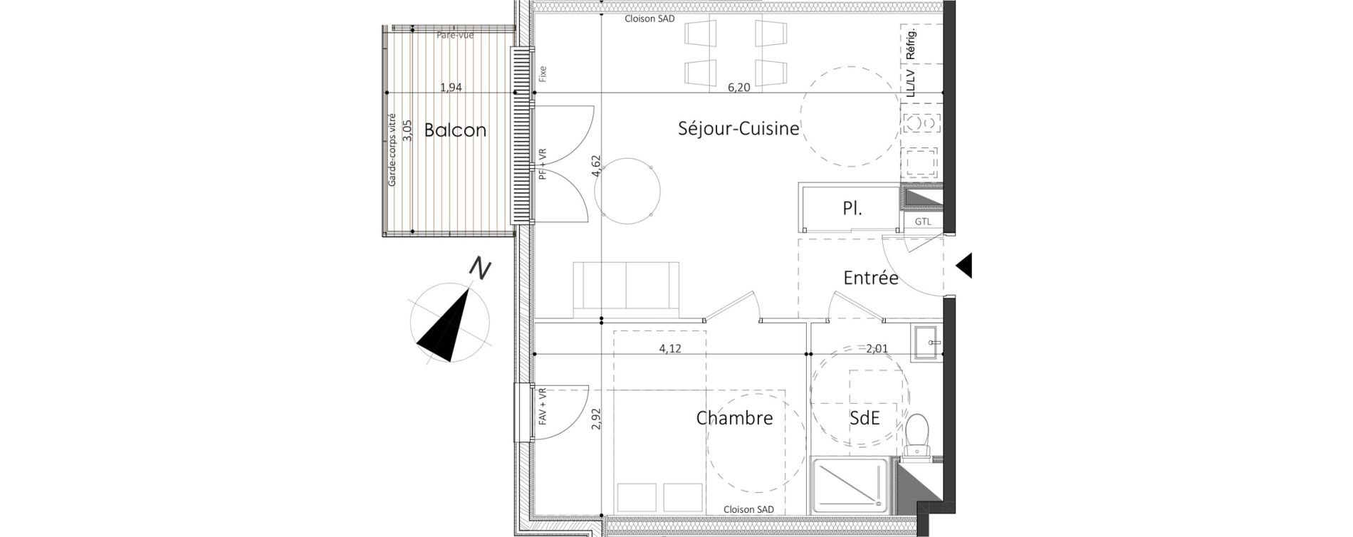 Appartement T2 de 45,16 m2 &agrave; Laval Le bourny