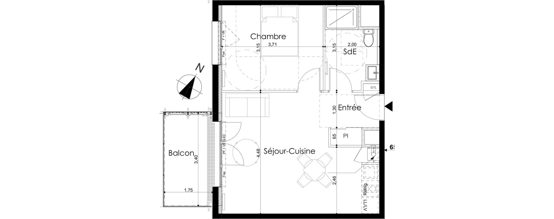 Appartement T2 de 42,29 m2 &agrave; Laval Le bourny