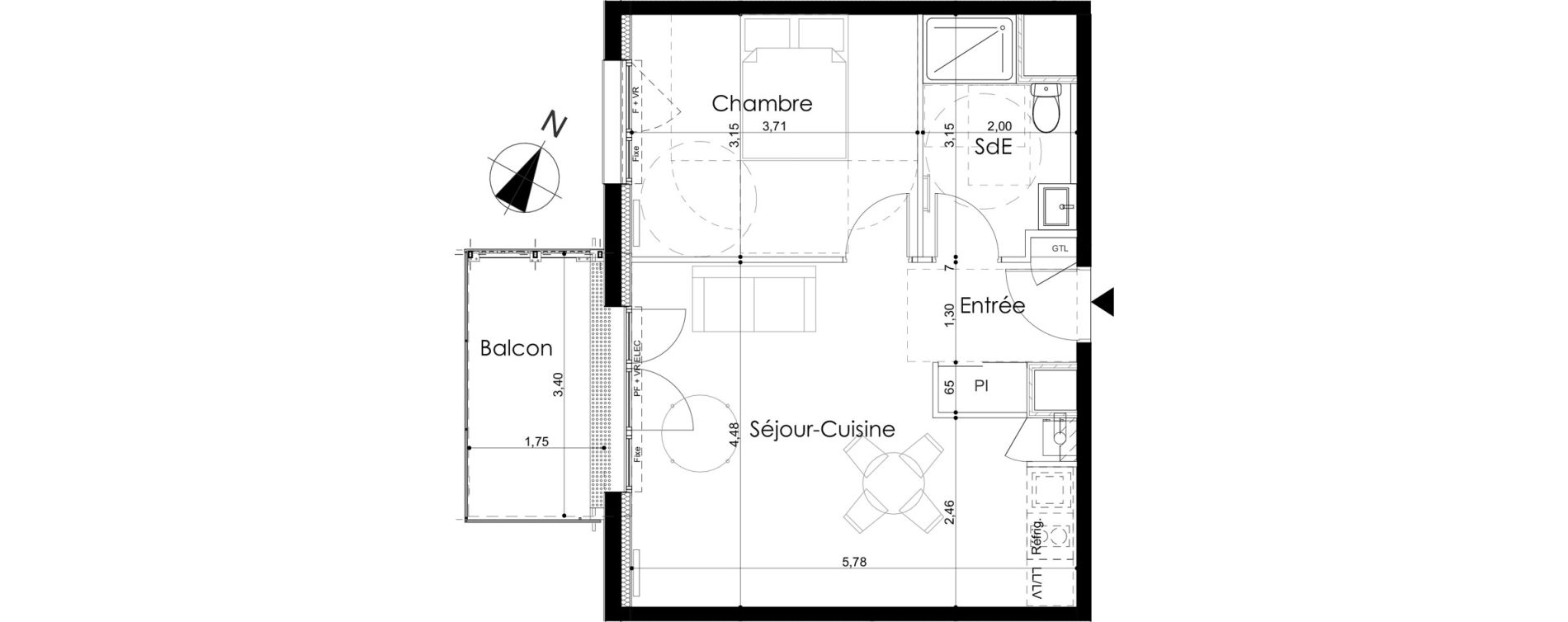 Appartement T2 de 42,29 m2 &agrave; Laval Le bourny