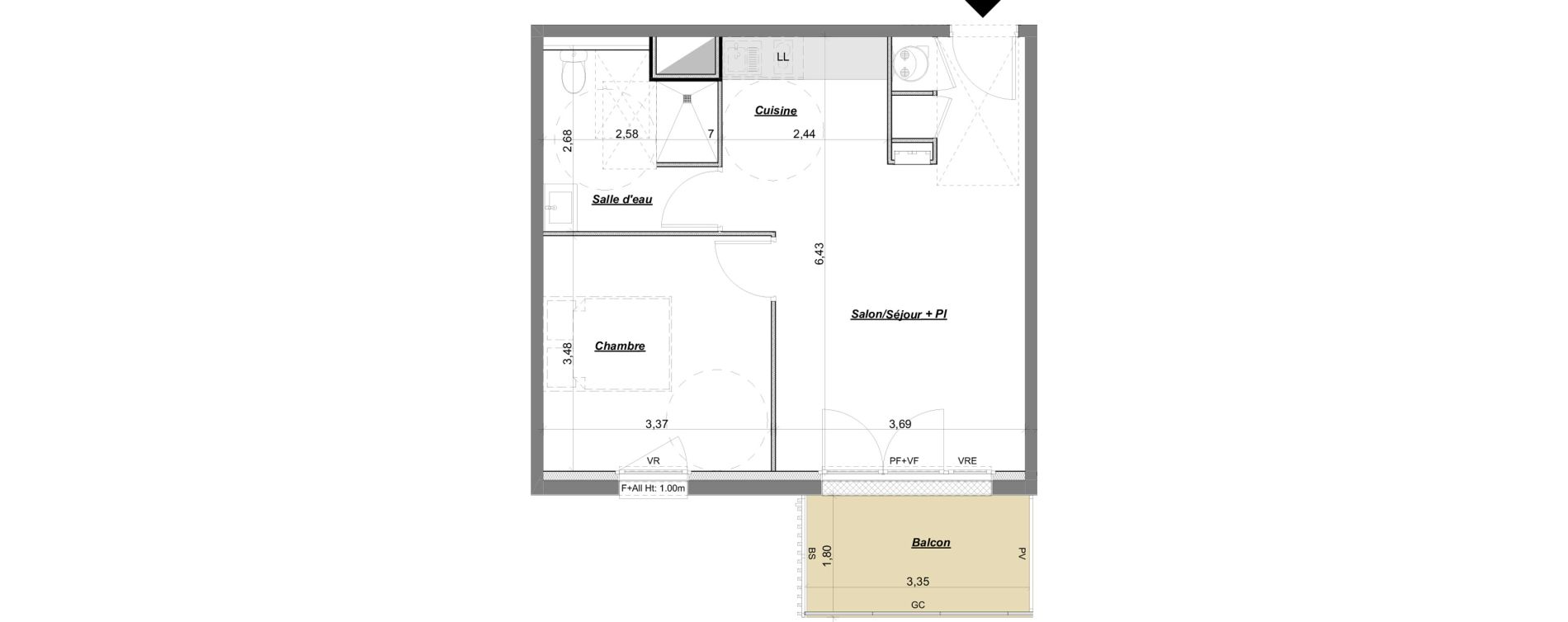 Appartement T2 de 43,66 m2 &agrave; Laval Le bourny