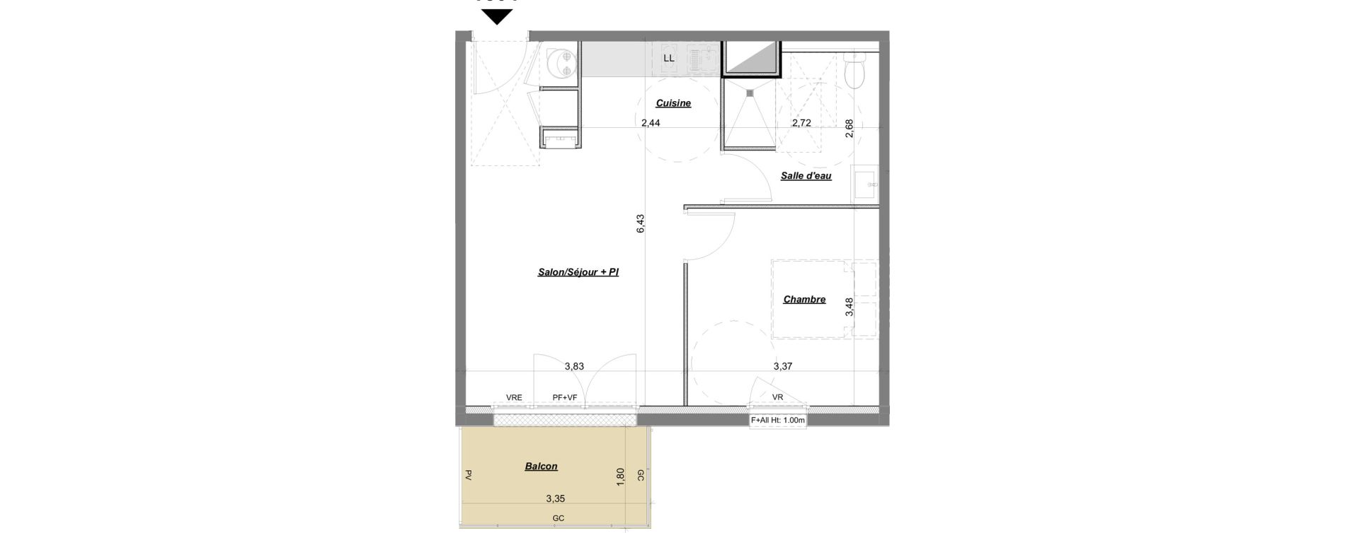 Appartement T2 de 44,54 m2 &agrave; Laval Le bourny