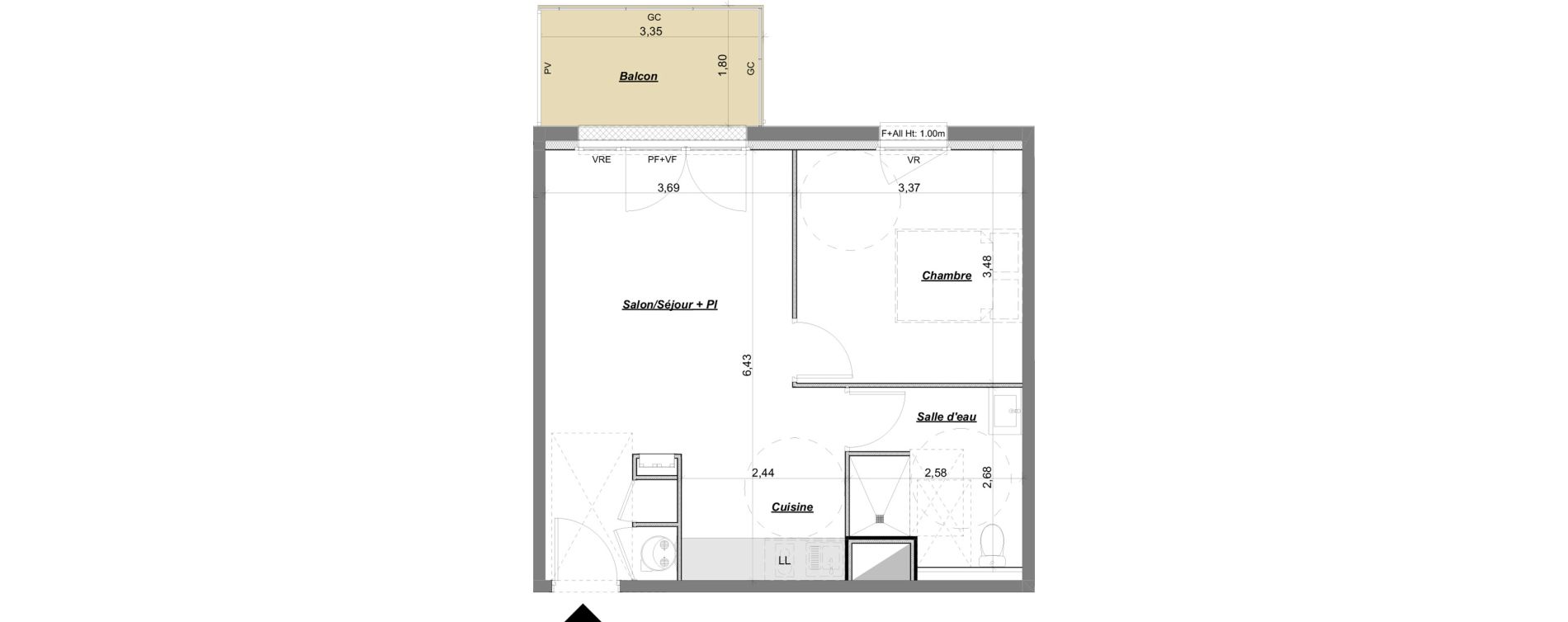 Appartement T2 de 43,66 m2 &agrave; Laval Le bourny
