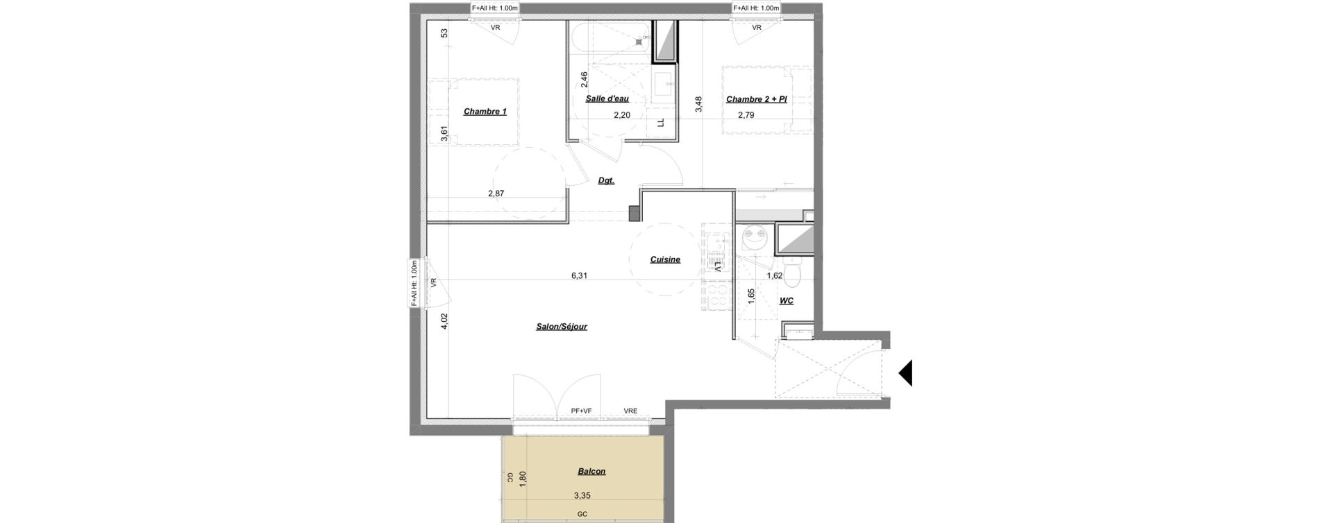 Appartement T3 de 63,64 m2 &agrave; Laval Le bourny