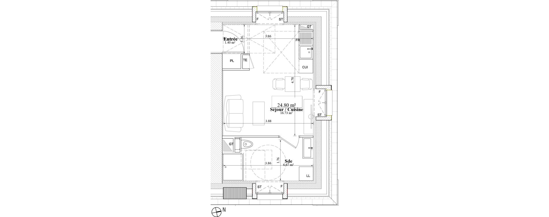 Appartement T1 de 24,80 m2 &agrave; Laval Les fourches
