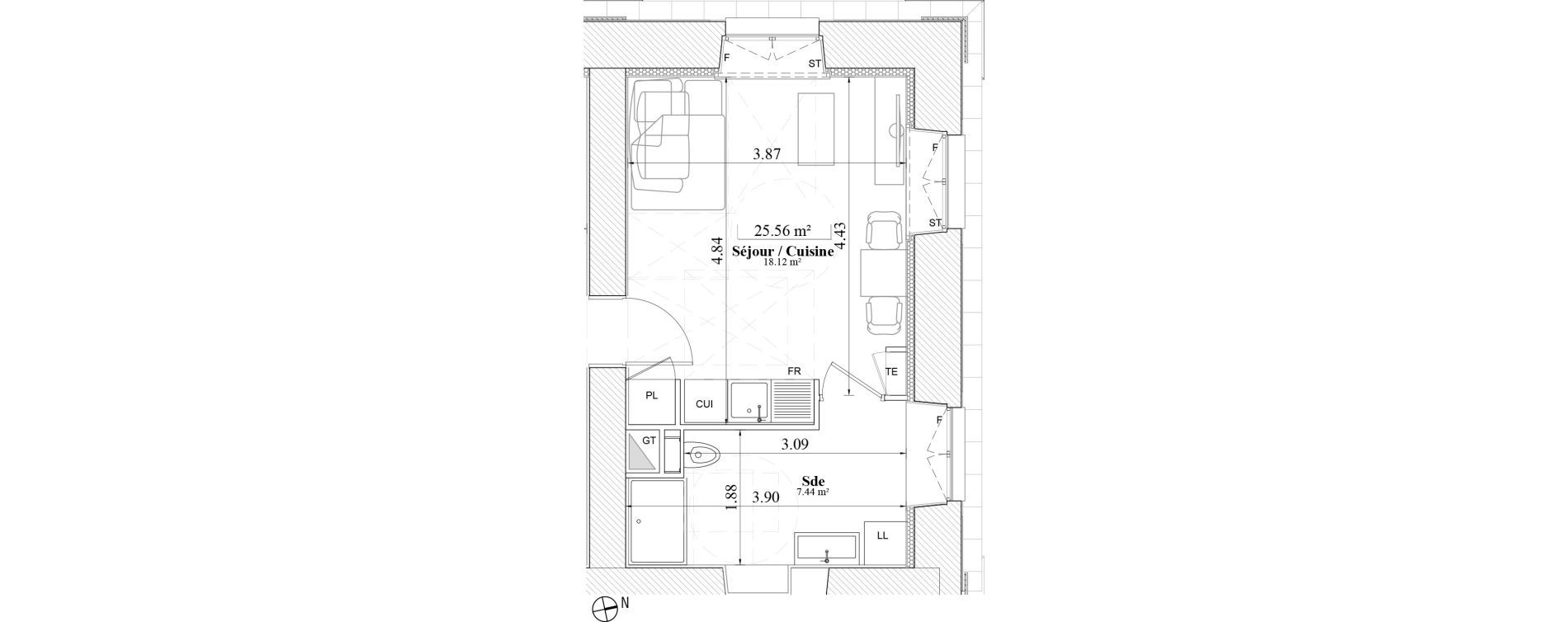 Appartement T1 de 25,56 m2 &agrave; Laval Les fourches