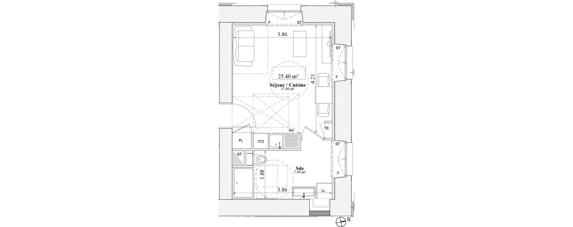 Appartement T1 de 25,40 m2 &agrave; Laval Les fourches