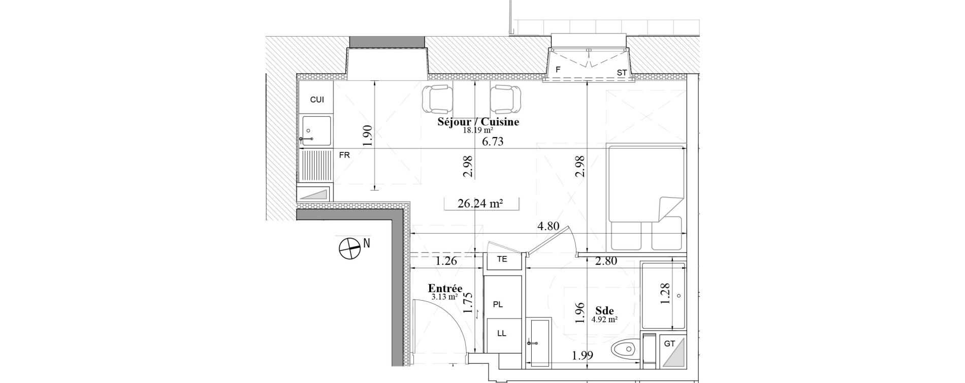 Appartement T1 de 26,24 m2 &agrave; Laval Les fourches