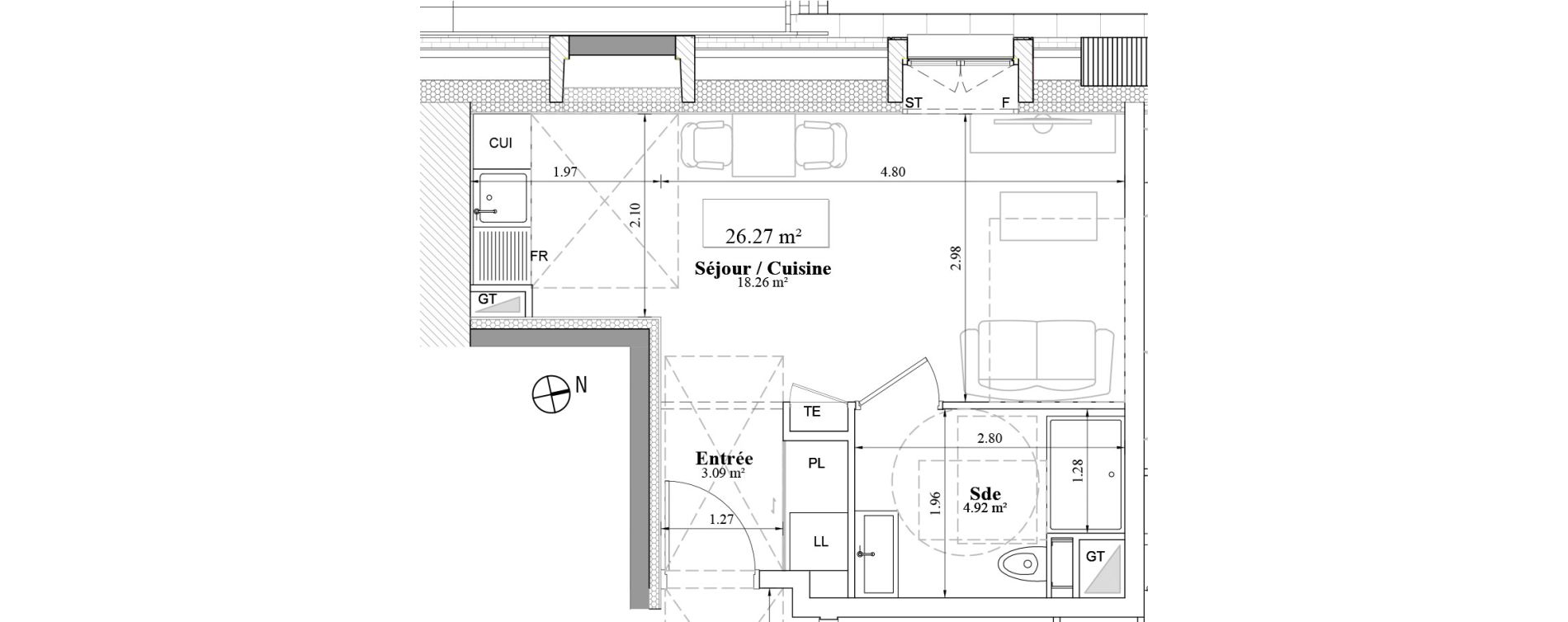 Appartement T1 de 26,27 m2 &agrave; Laval Les fourches