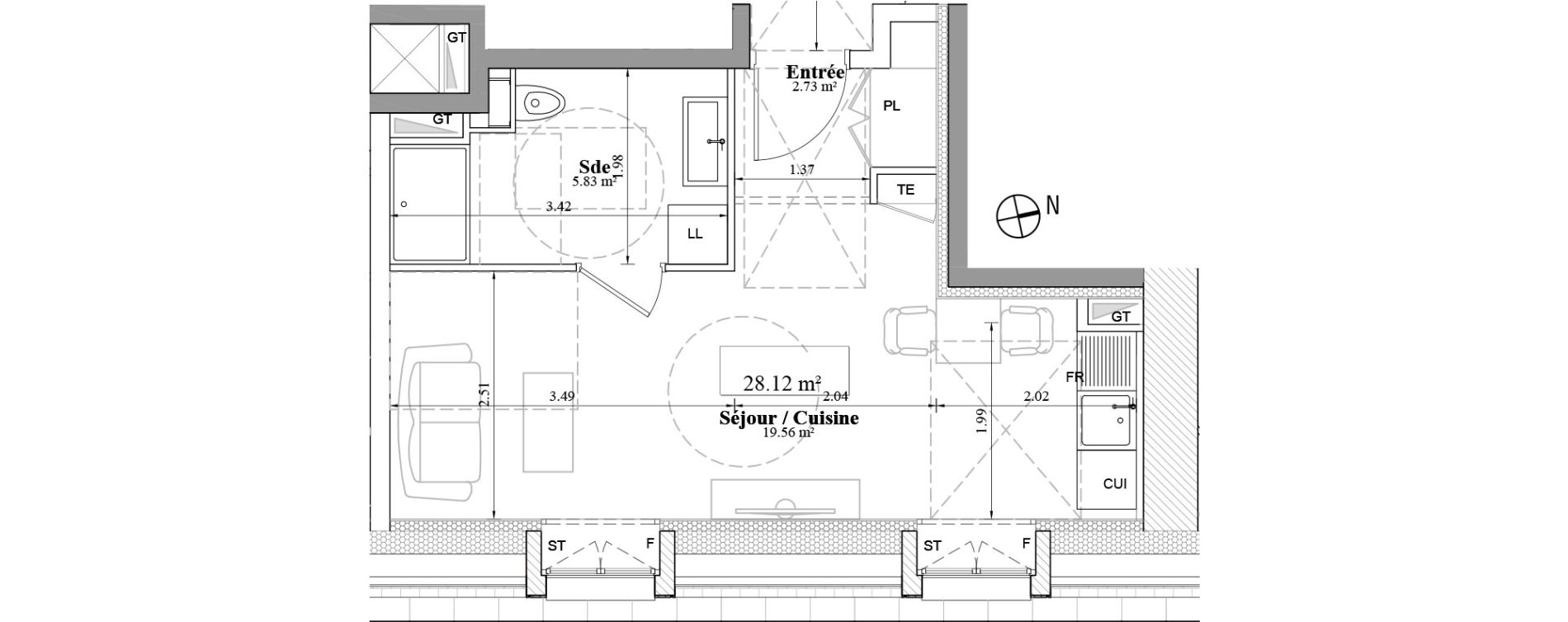 Appartement T1 de 28,12 m2 &agrave; Laval Les fourches