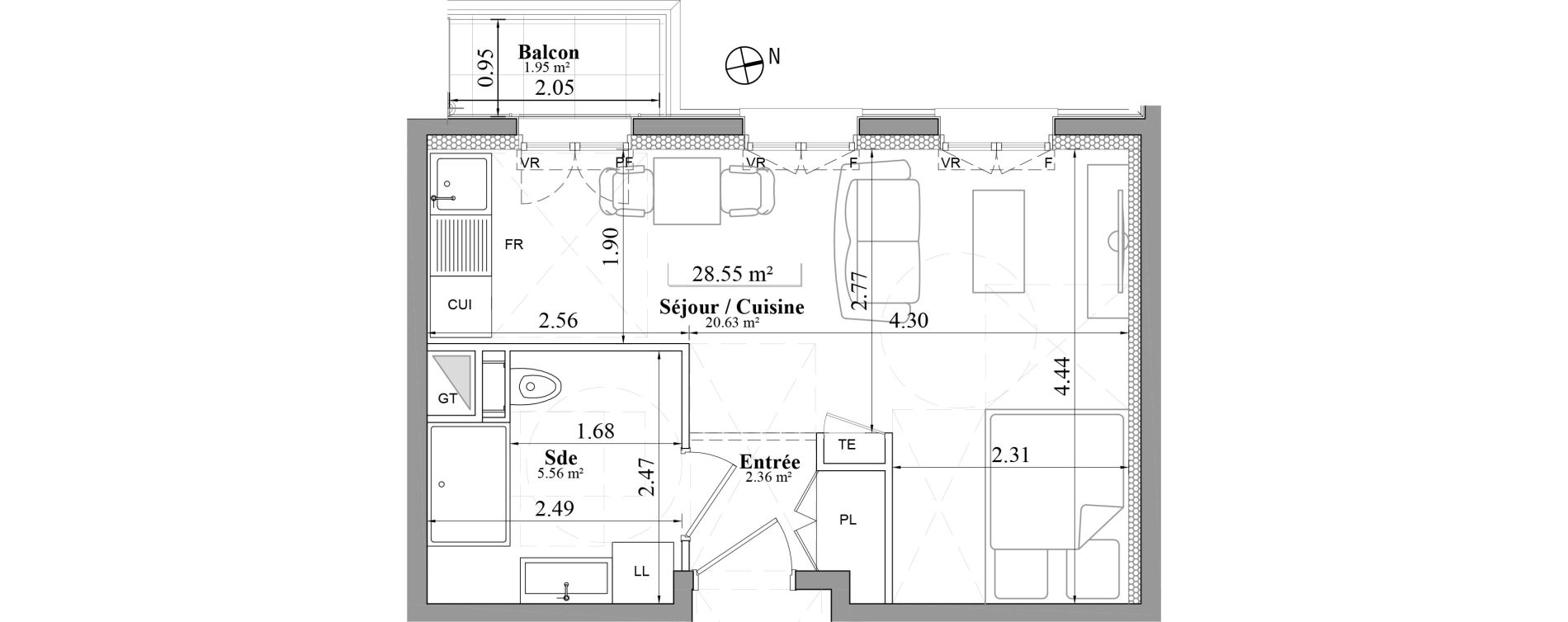 Appartement T1 de 28,55 m2 &agrave; Laval Les fourches