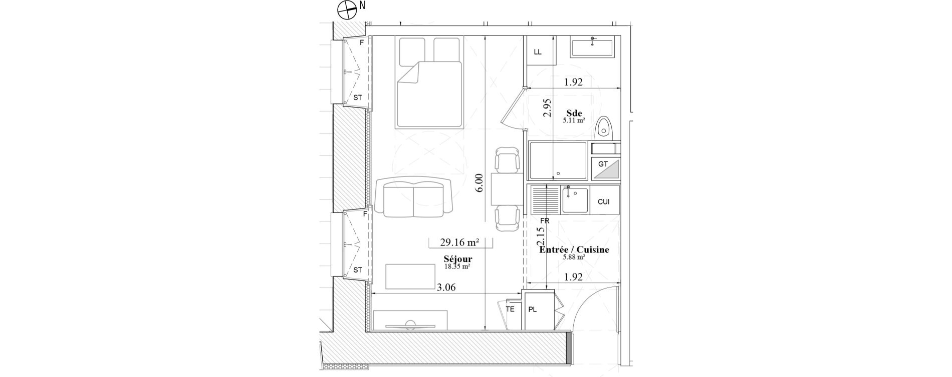 Appartement T1 de 29,16 m2 &agrave; Laval Les fourches