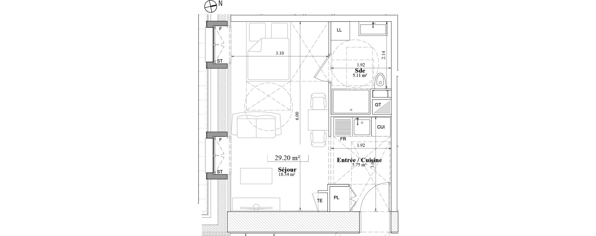 Appartement T1 de 29,20 m2 &agrave; Laval Les fourches