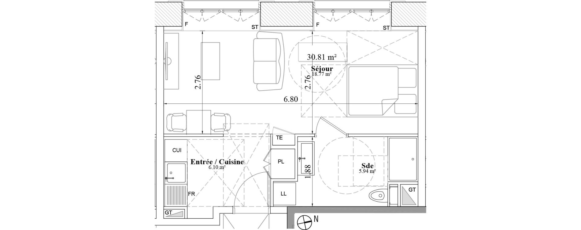 Appartement T1 de 30,81 m2 &agrave; Laval Les fourches