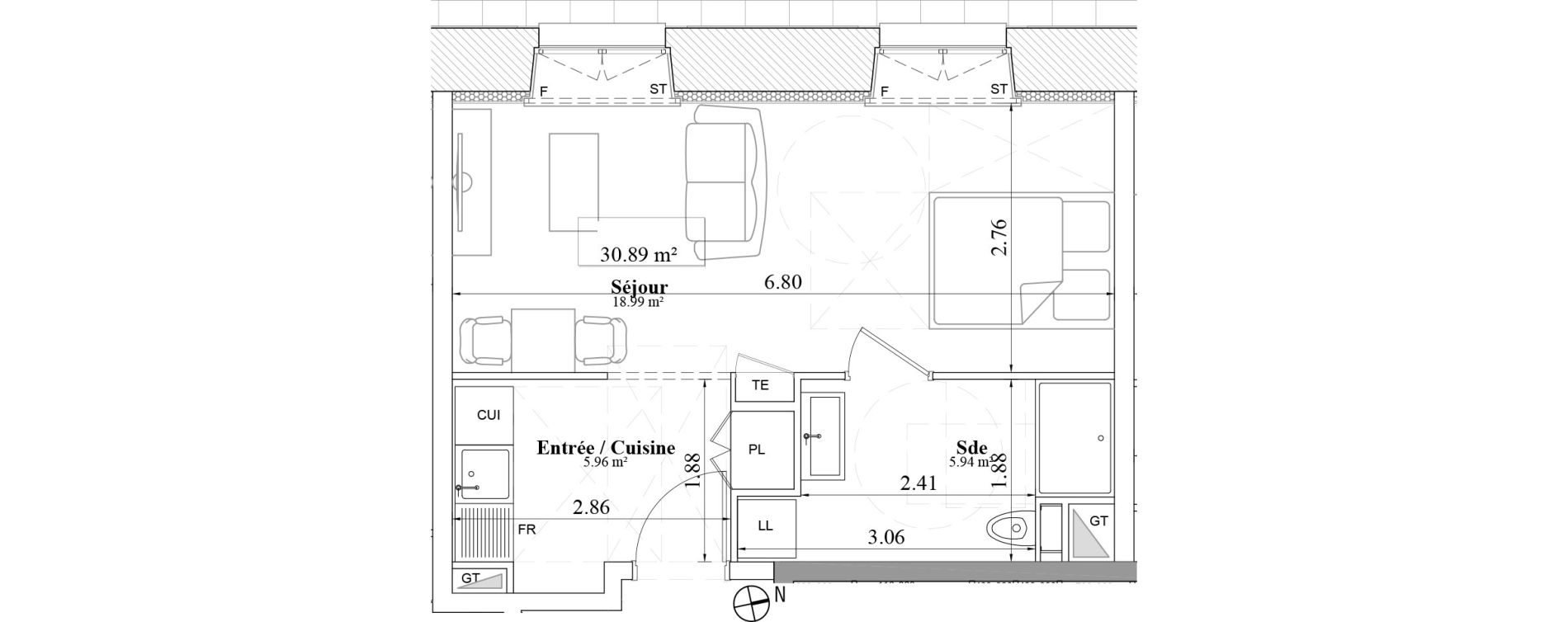 Appartement T1 de 30,89 m2 &agrave; Laval Les fourches