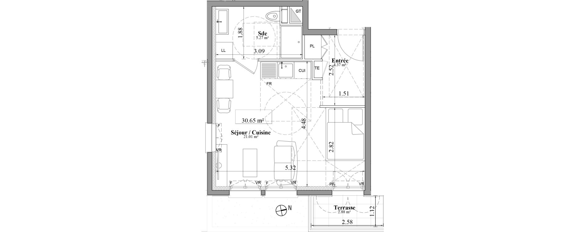 Appartement T1 de 30,65 m2 &agrave; Laval Les fourches