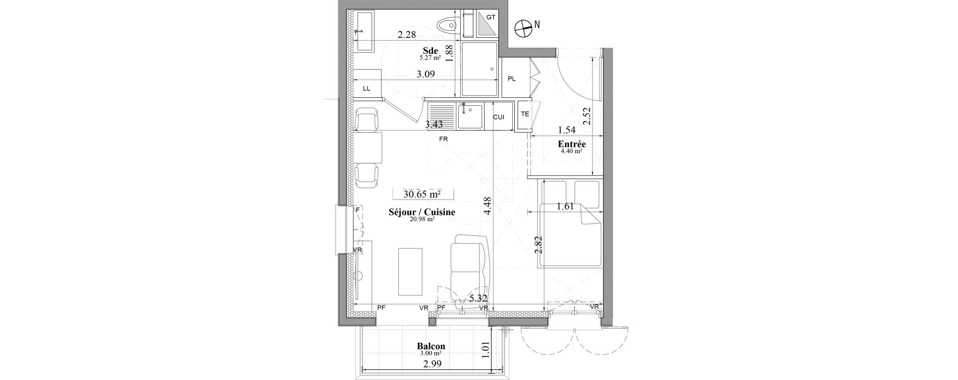 Appartement T1 de 30,65 m2 &agrave; Laval Les fourches