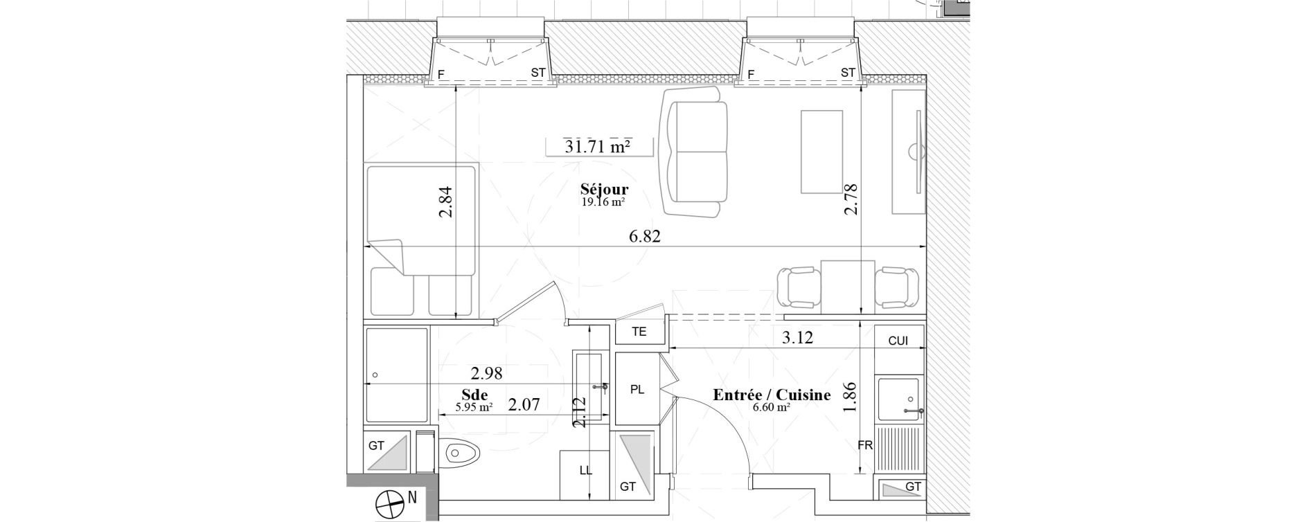 Appartement T1 de 31,71 m2 &agrave; Laval Les fourches