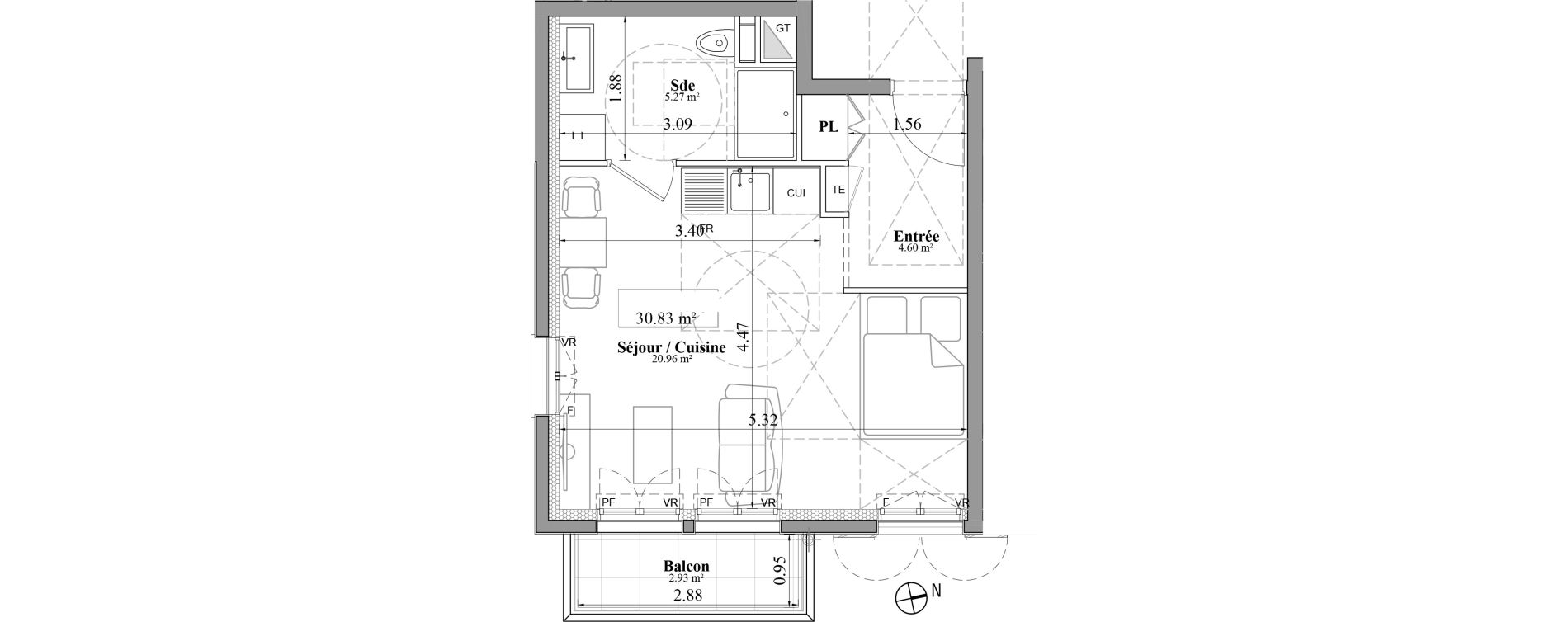 Appartement T1 de 30,83 m2 &agrave; Laval Les fourches