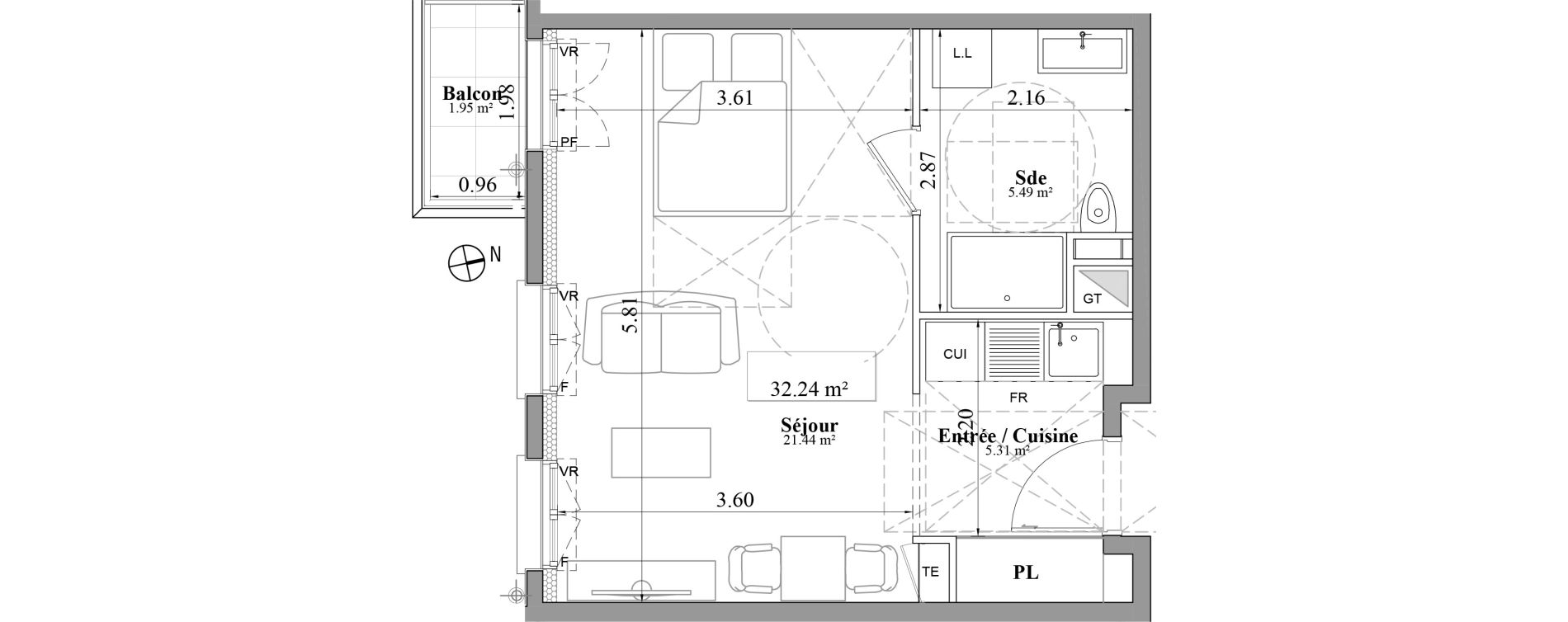 Appartement T1 de 32,24 m2 &agrave; Laval Les fourches