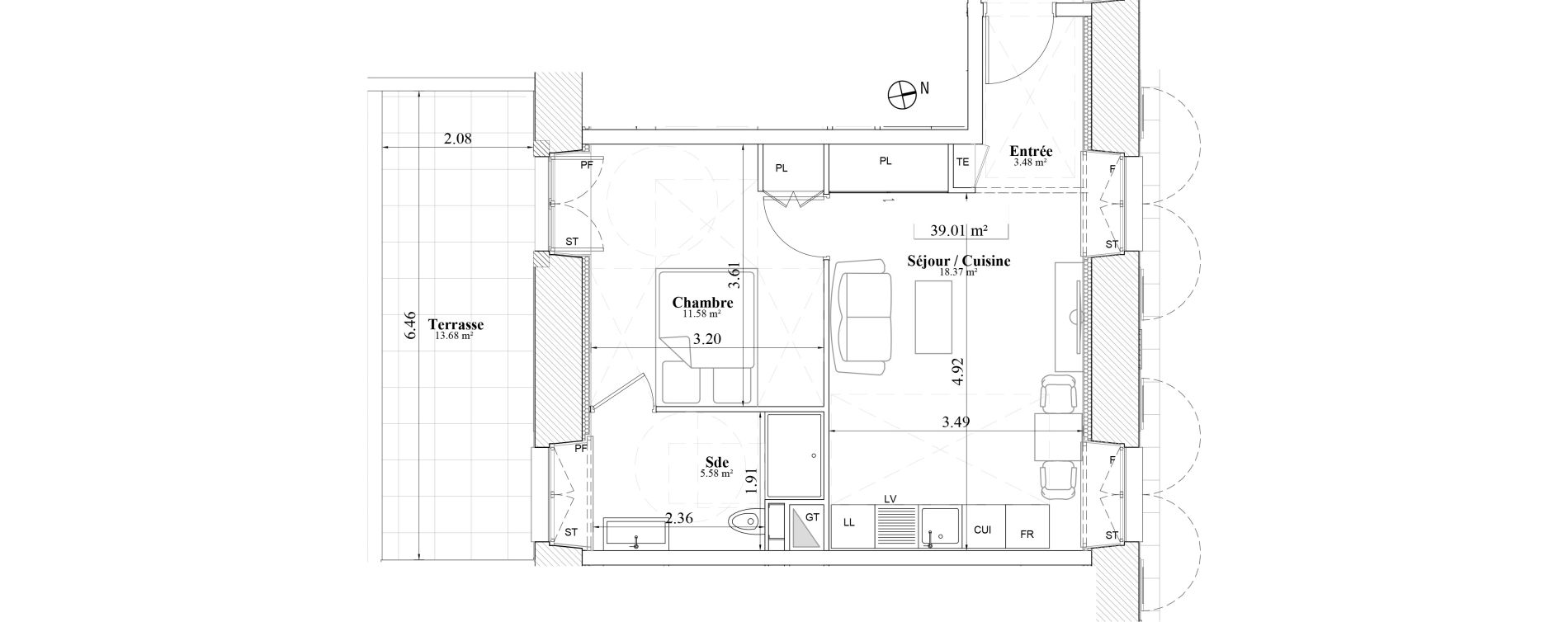 Appartement T2 de 39,01 m2 &agrave; Laval Les fourches