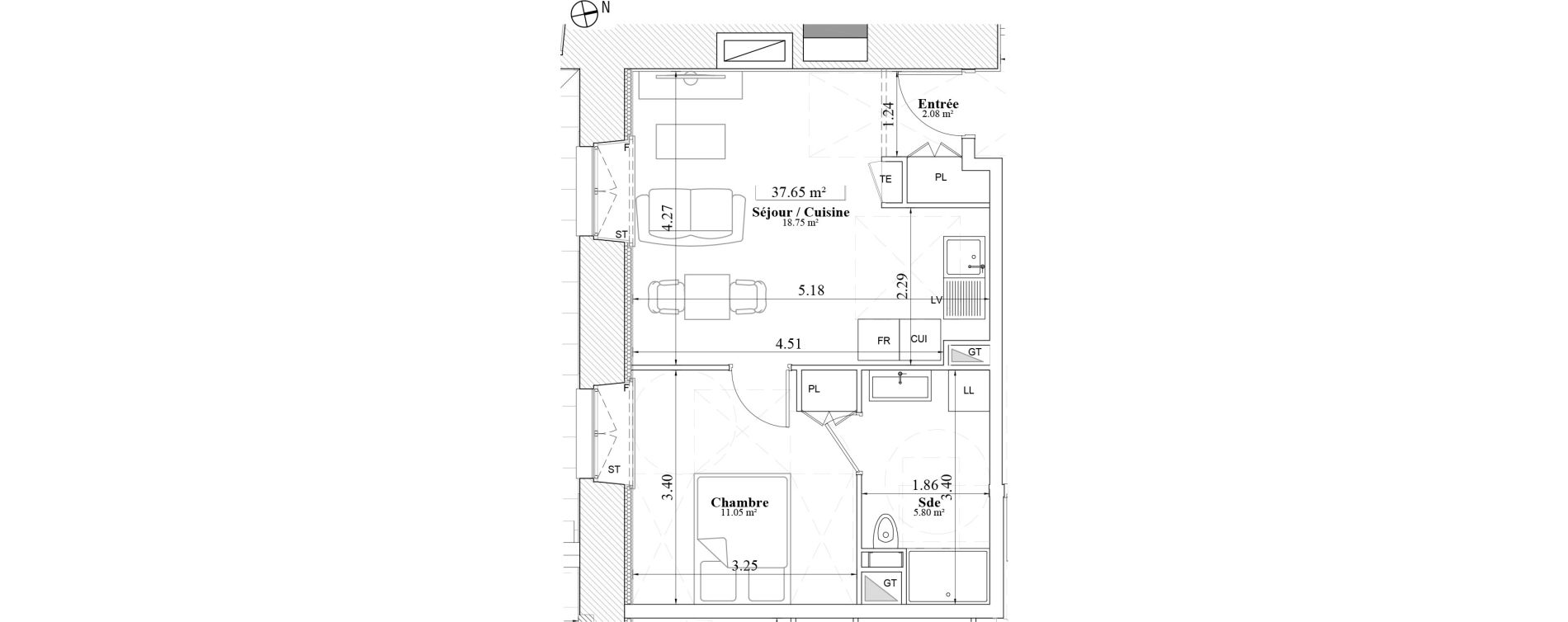 Appartement T2 de 37,65 m2 &agrave; Laval Les fourches