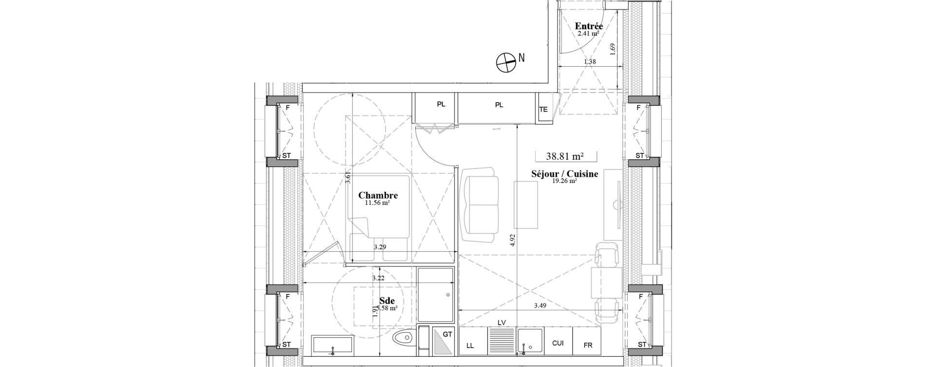 Appartement T2 de 38,81 m2 &agrave; Laval Les fourches
