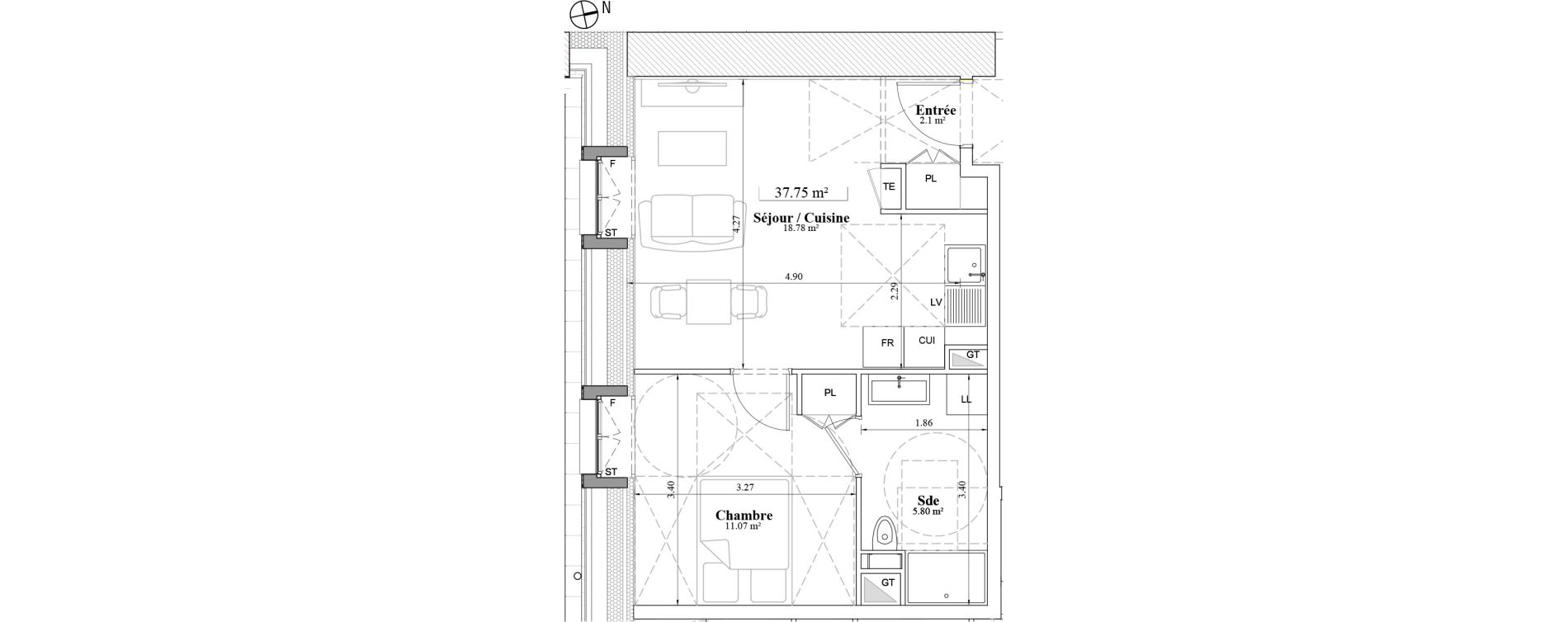 Appartement T2 de 37,75 m2 &agrave; Laval Les fourches