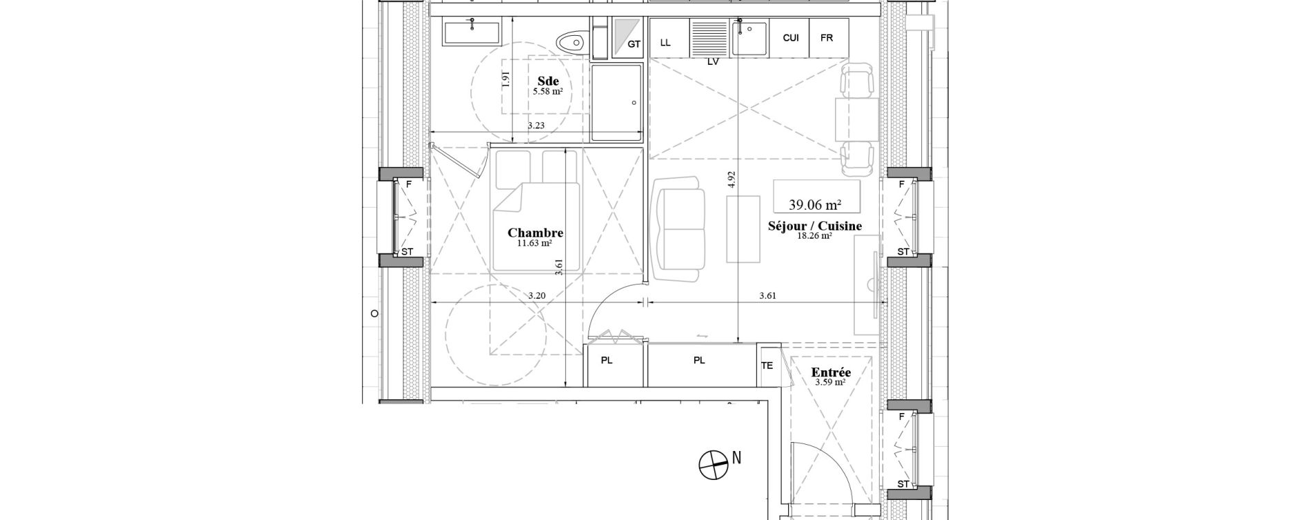 Appartement T2 de 39,06 m2 &agrave; Laval Les fourches